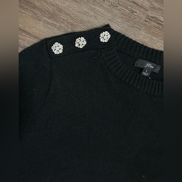 J. Crew Crewneck Sweater with Jeweled Buttons in Black. Size L - Picture 5 of 11